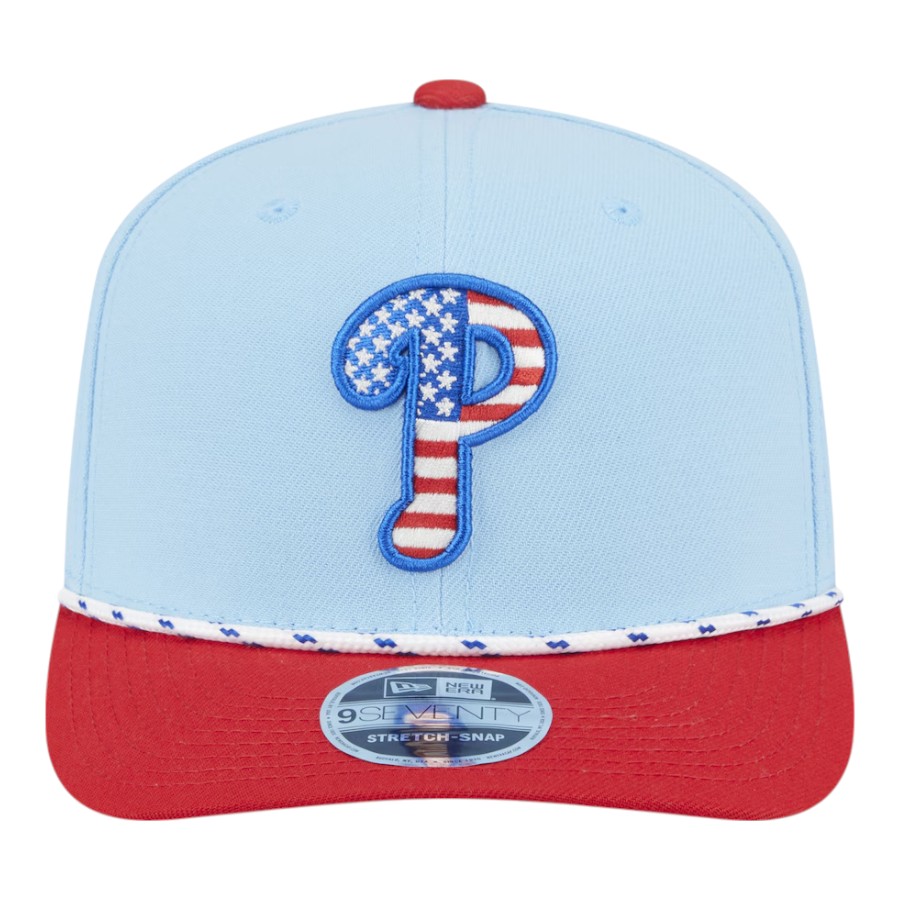 Philadelphia Phillies Light Blue and Red 2025 Fourth of July USA New Era 9SEVENTY Adjustable Hat