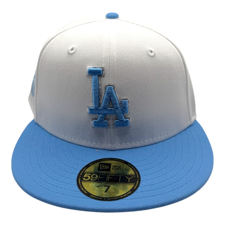 Los Angeles Dodgers White and Radiant Blue 2024 WS Patch Gray UV 59FIFTY Fitted Hat