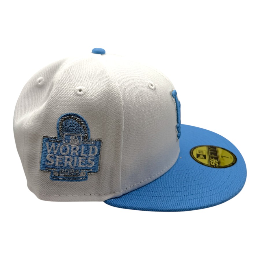 Los Angeles Dodgers White and Radiant Blue 2024 WS Patch Gray UV 59FIFTY Fitted Hat