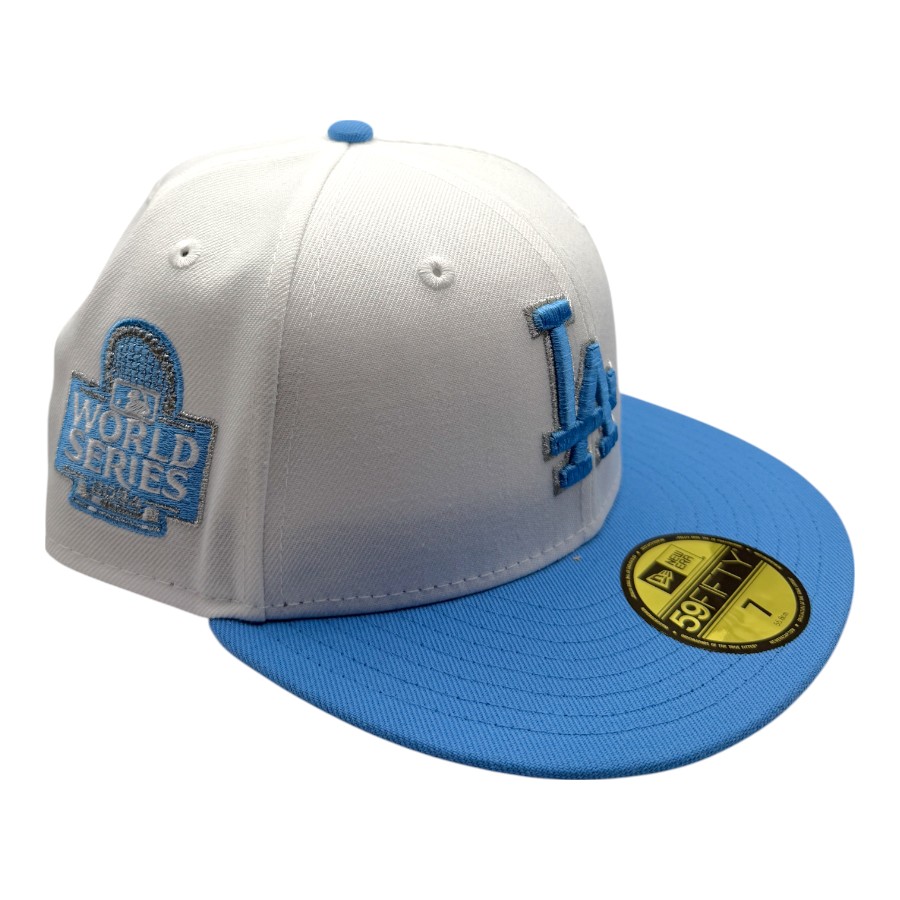 Los Angeles Dodgers White and Radiant Blue 2024 WS Patch Gray UV 59FIFTY Fitted Hat