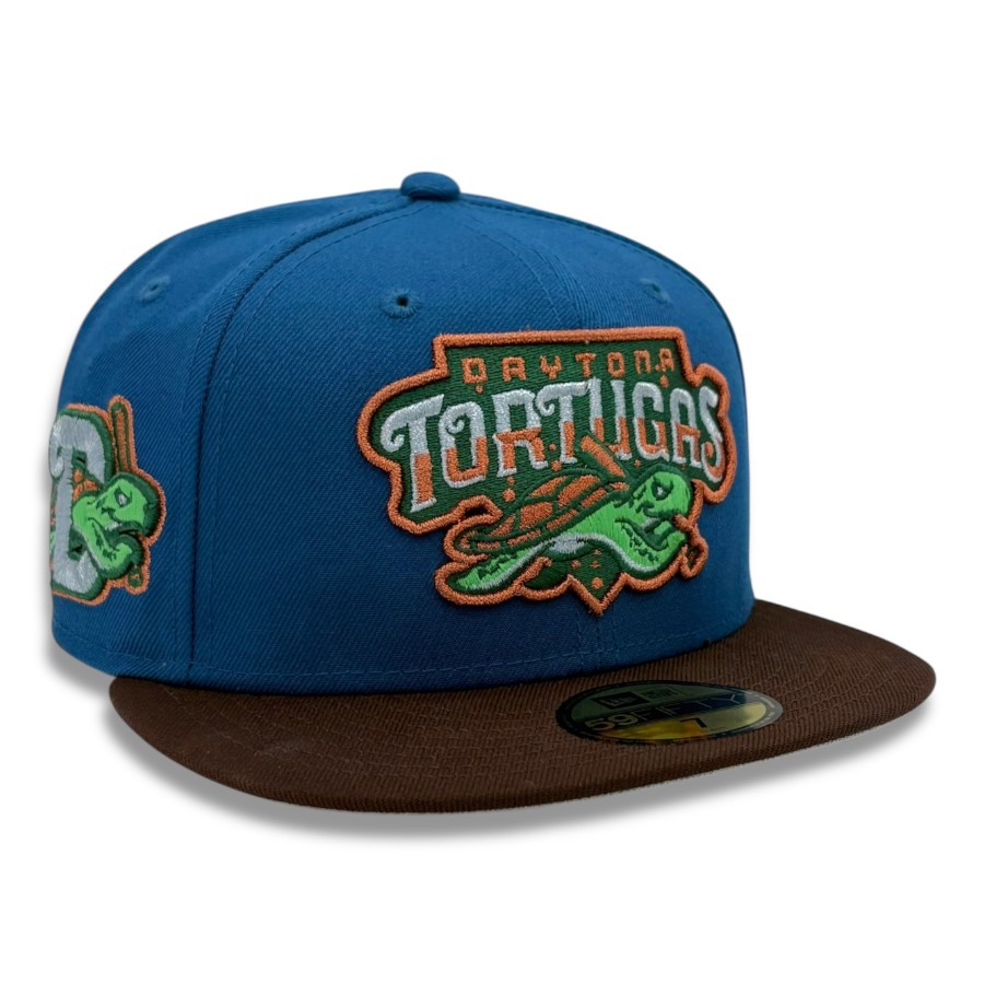 Daytona Tortugas Blue and Brown Logo Patch Grey UV New Era 59FIFTY Fitted Hat