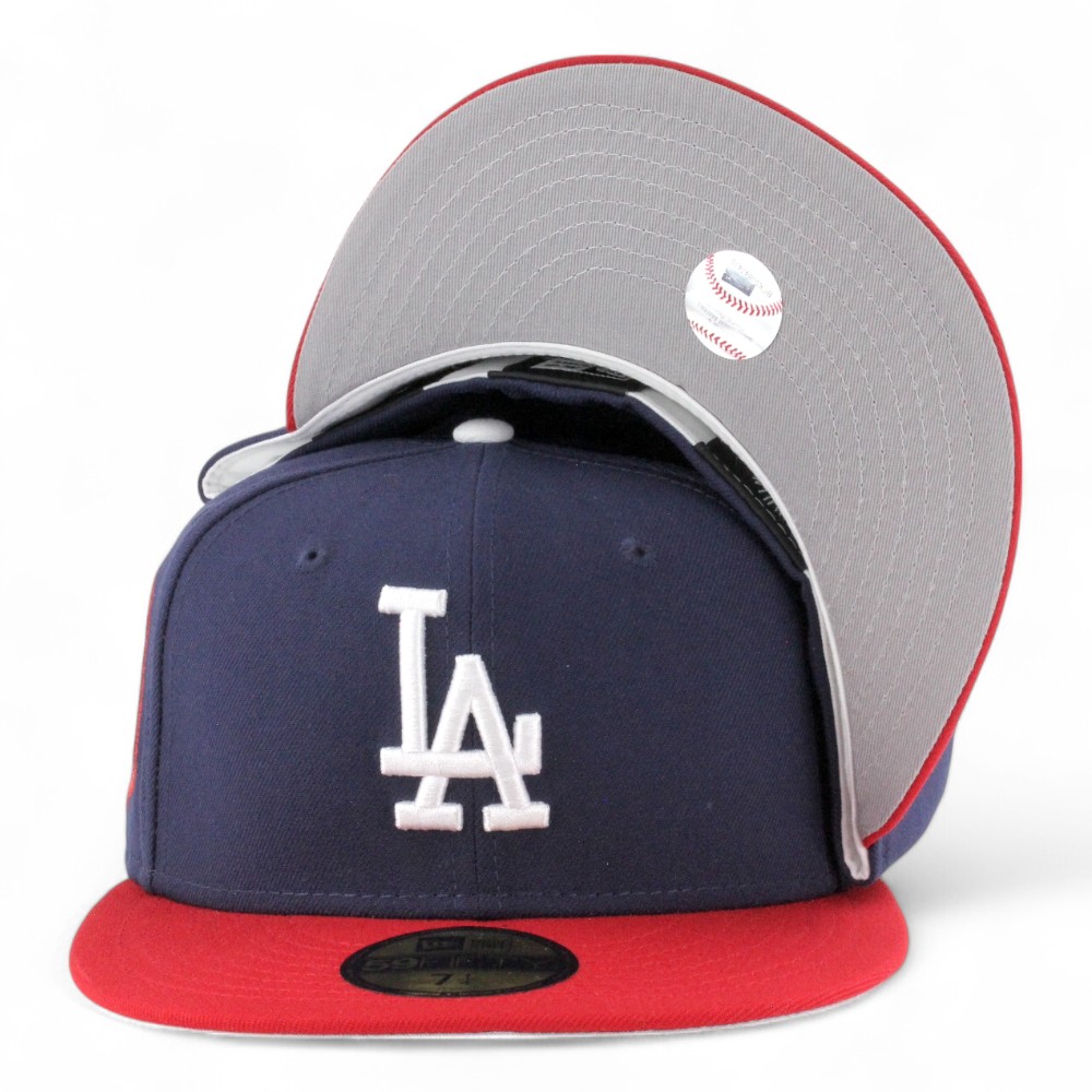Los Angeles Dodgers Navy and Red 1984 Olympic Patch Grey UV New Era 59FIFTY Fitted Hat