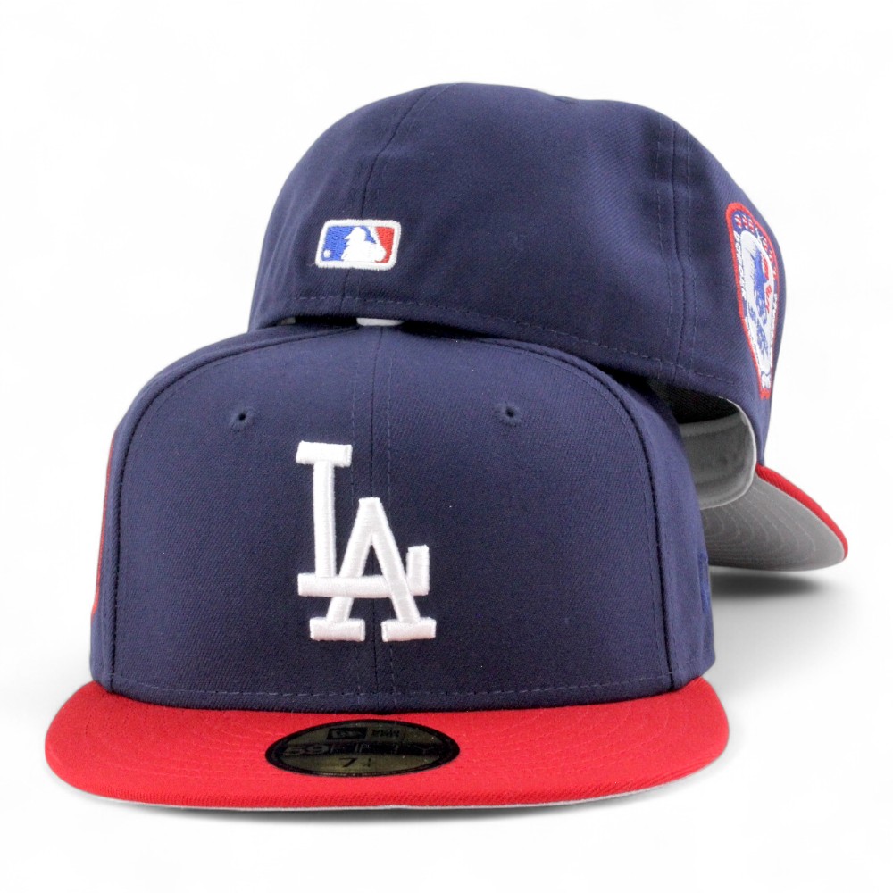 Los Angeles Dodgers Navy and Red 1984 Olympic Patch Grey UV New Era 59FIFTY Fitted Hat