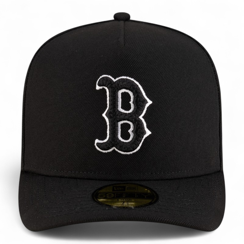 Boston Red Sox White on Black Safety Pin New Era 59FIFTY A-Frame Fitted Hat