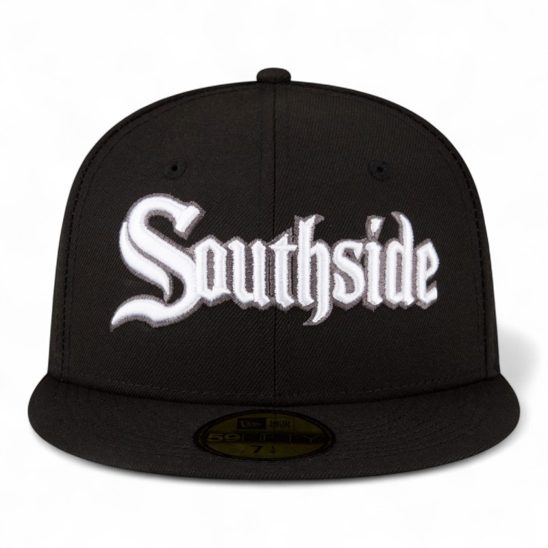 Chicago White Sox on Black Gothic Script City Connect 59FIFTY Fitted Hat