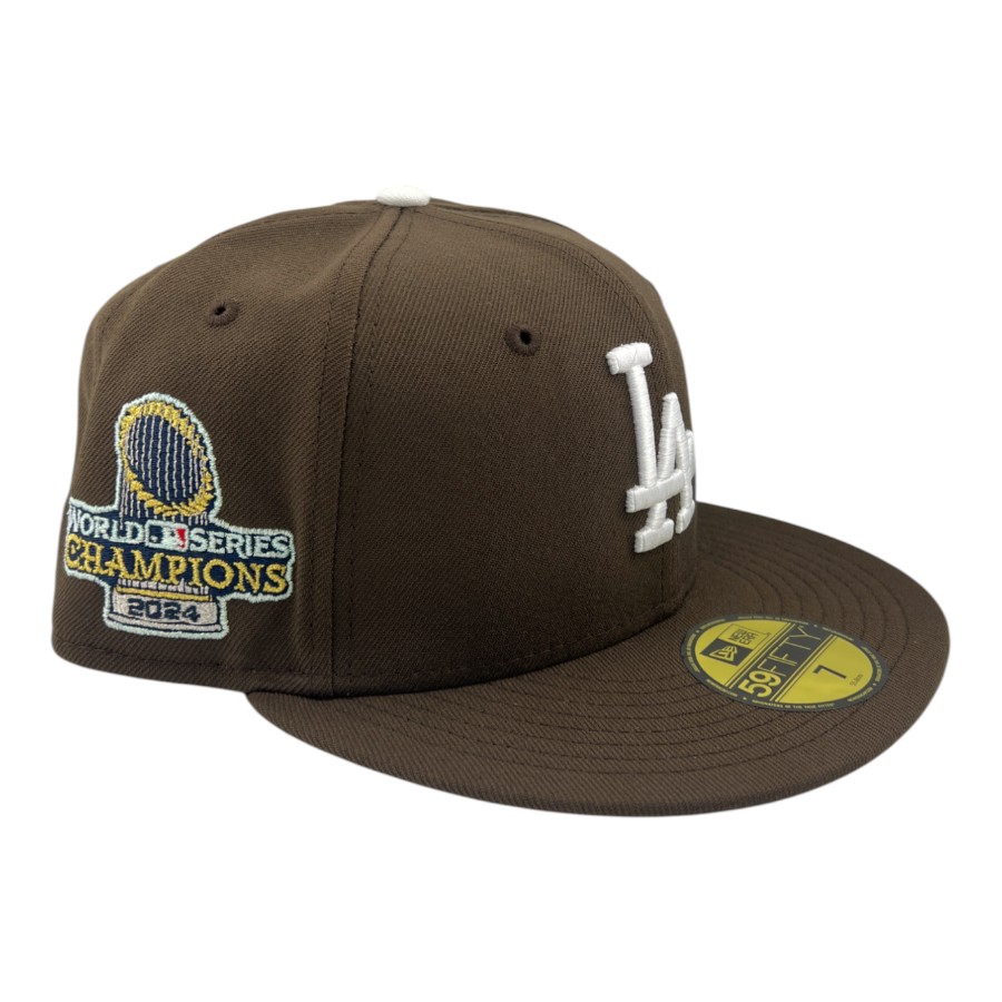 Los Angeles Dodgers Walnut Brown 2024 World Series Champions Patch Grey UV New Era 59FIFTY Fitted Hat