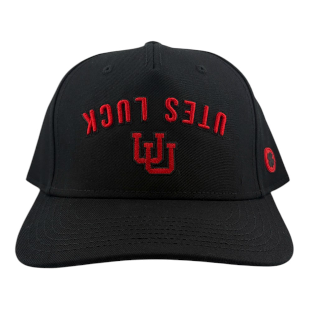 Utah Utes Black and Red "Utes Luck" Black Clover Adjustable Snapback Hat