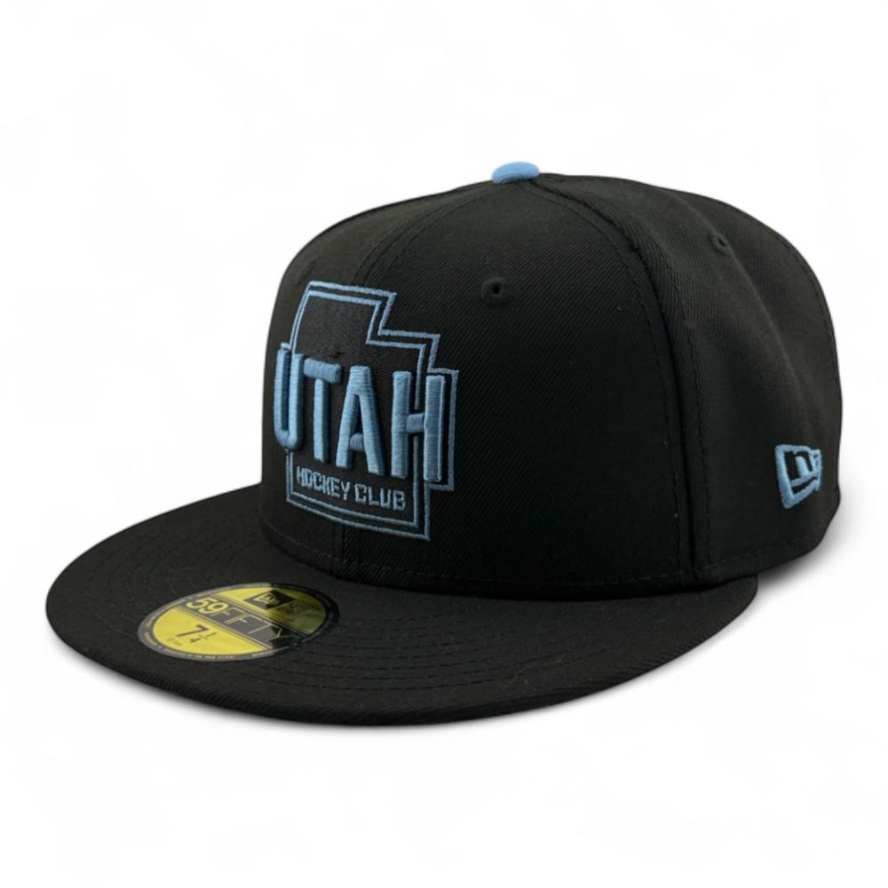 Utah Hockey Club Mountain Blue on Black Inaugural Patch Gray UV New Era 59FIFTY Fitted Hat