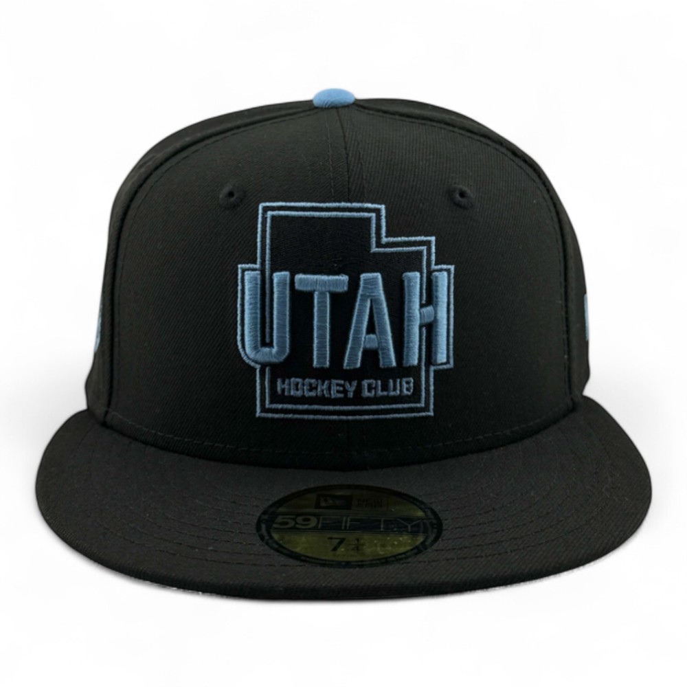 Utah Hockey Club Mountain Blue on Black Inaugural Patch Gray UV New Era 59FIFTY Fitted Hat