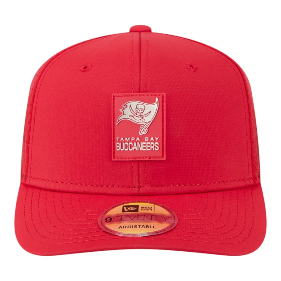 Tampa Bay Buccaneers Red 2025 NFL Sideline New Era 9SEVENTY Trucker Adjustable Snapback Hat