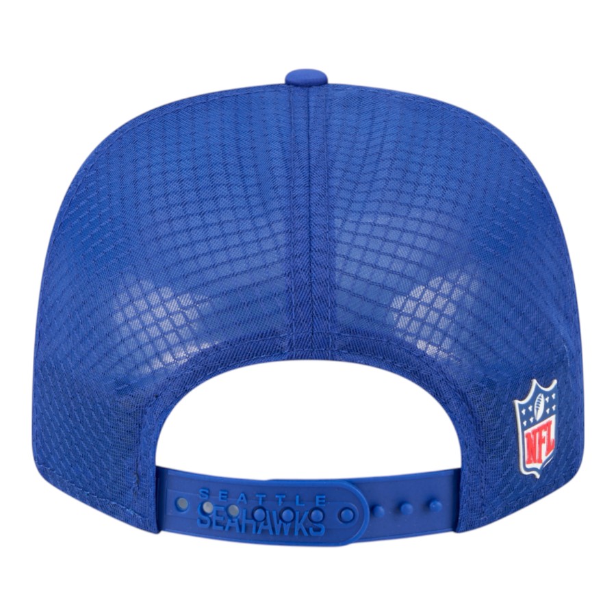 Seattle Seahawks Royal Blue 2025 NFL Sideline New Era 9SEVENTY Trucker Adjustable Snapback Hat