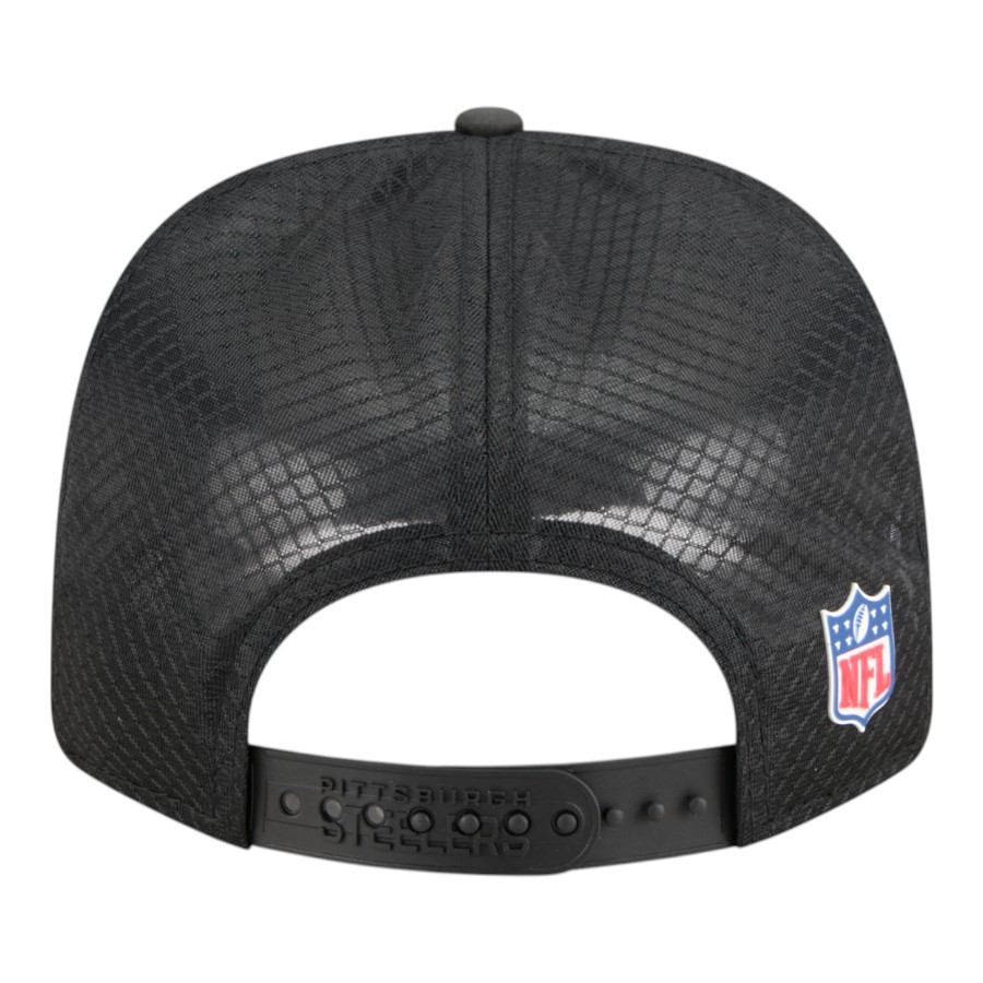 Pittsburgh Steelers Black 2025 NFL Sideline New Era 9SEVENTY Trucker Adjustable Snapback Hat