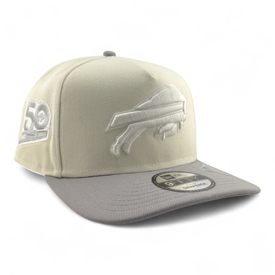 Buffalo Bills Chrome and Gray 50th Anniversary Patch New Era 9FIFTY A-Frame Snapback Hat