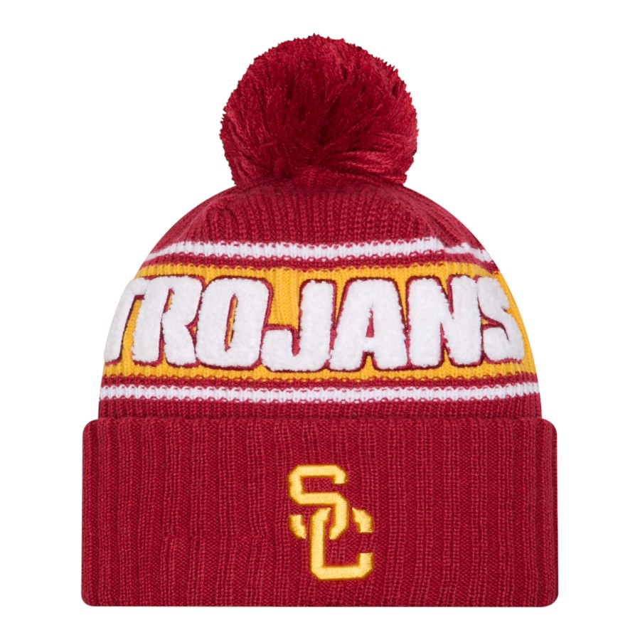 USC Trojans Cardinal Red Striped Bold New Era Knit Beanie Hat