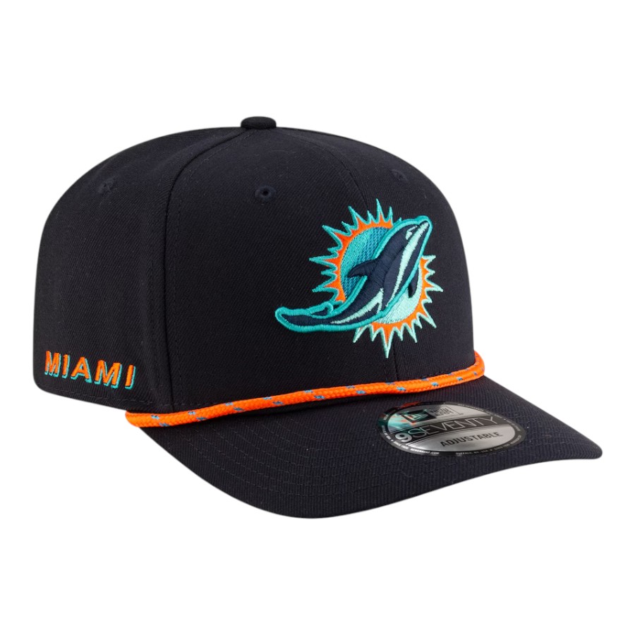 Miami Dolphins Black 2025 Rivalries Collection Sideline Rope New Era 9SEVENTY Adjustable Hat