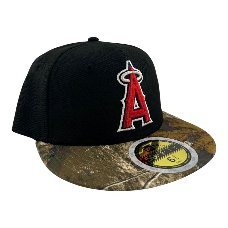 Kids Los Angeles Angels Black and Realtree Grey UV Custom New Era 59FIFTY Fitted Hat