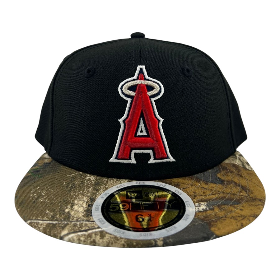 Kids Los Angeles Angels Black and Realtree Grey UV Custom New Era 59FIFTY Fitted Hat