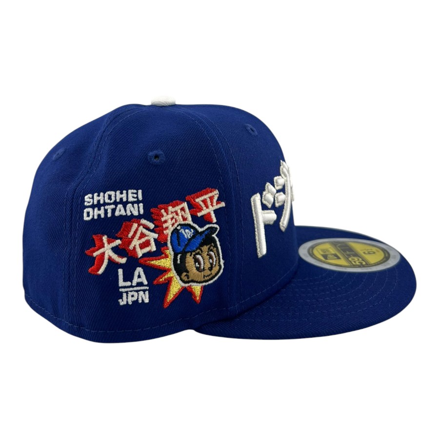 Kids Los Angeles Dodgers Royal Japanese Kanji Writing Anime Patch Grey UV Custom New Era 59FIFTY Fitted Hat