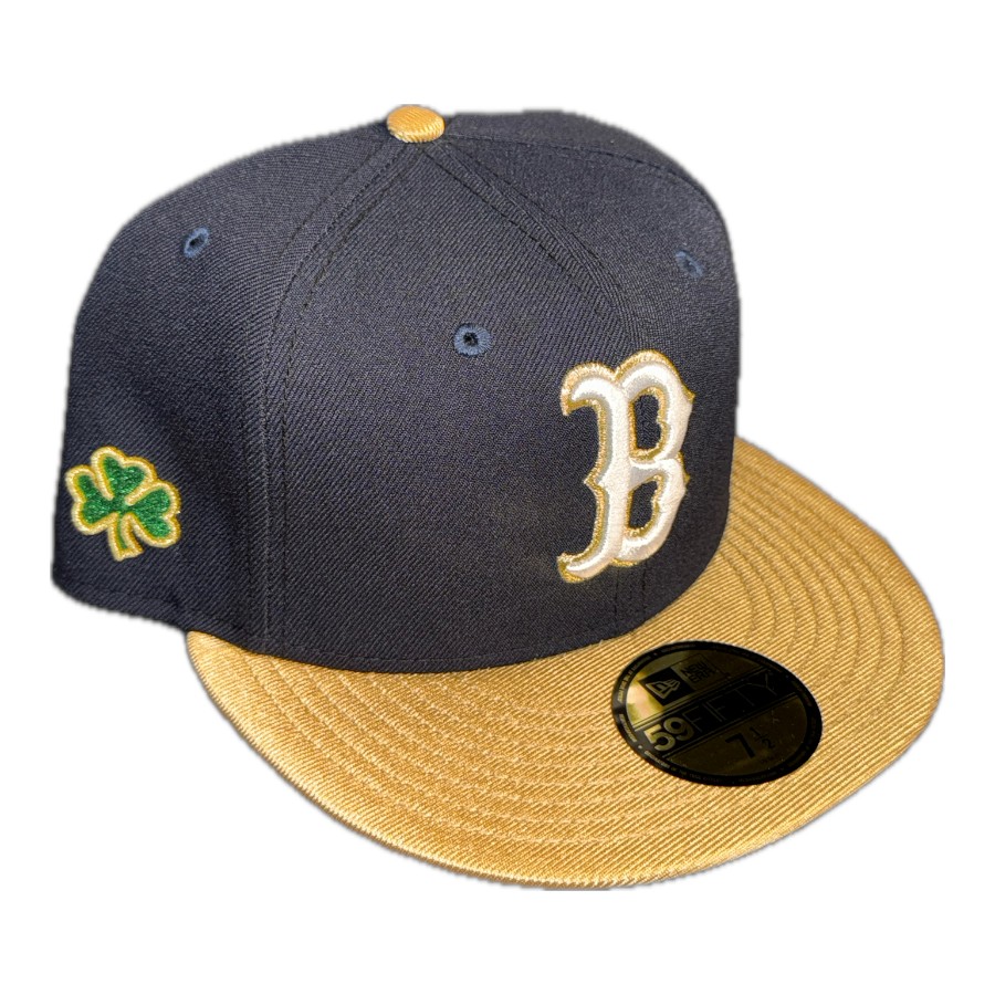 Boston Red Sox Navy and Metallic Gold Clover Patch Kelly Green UV New Era 59FIFTY Fitted Hat