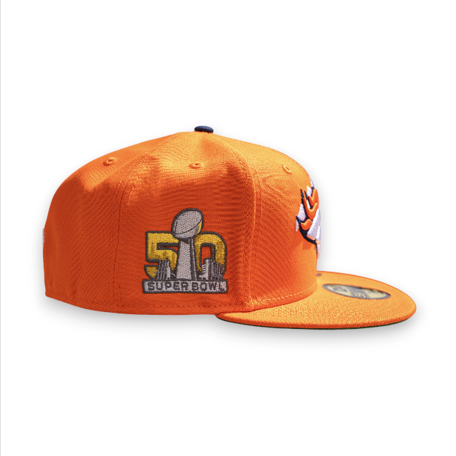 Denver Broncos Rush Orange Leon the Lab 50th SB Grey UV New Era 59FIFTY Fitted Hat