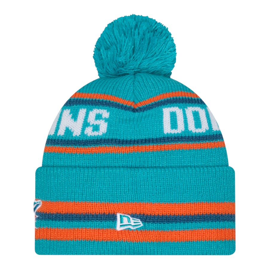 Miami Dolphins Teal Striped Knit Classic New Era Knit Beanie Hat