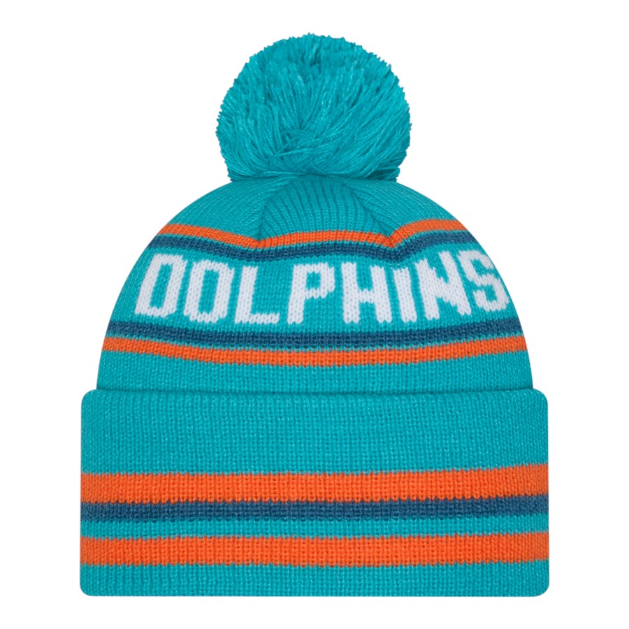 Miami Dolphins Teal Striped Knit Classic New Era Knit Beanie Hat