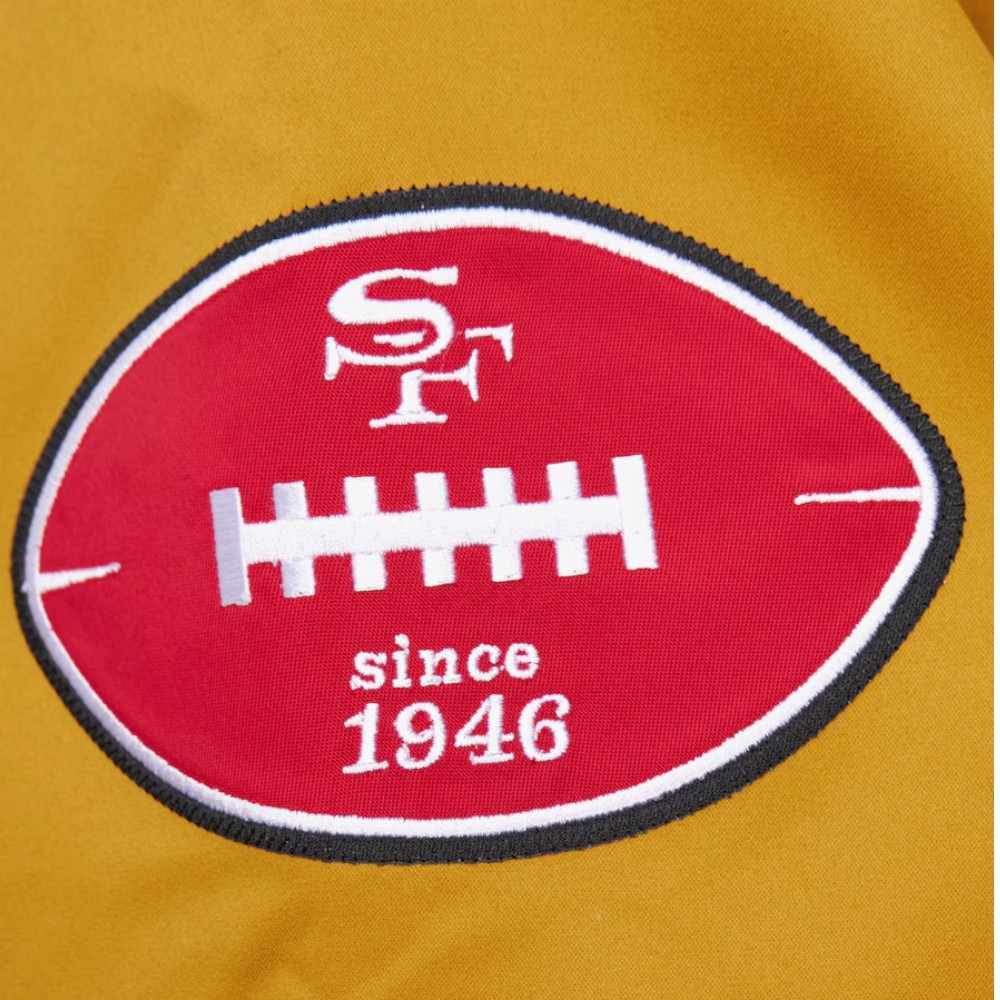 San Francisco 49ers Gold "Faithful to the Bay" Heavyweight Mitchell & Ness Zip Up Satin Jacket