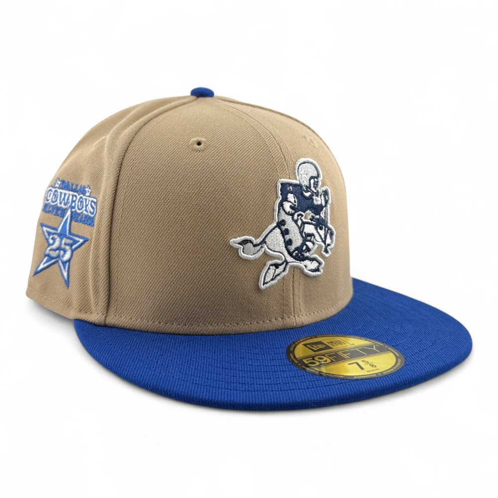 Dallas Cowboys Khaki and Royal Blue Retro Logo 25th Anniversary Patch Green UV New Era 59FIFTY Fitted Hat