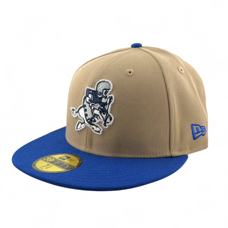 Dallas Cowboys Khaki and Royal Blue Retro Logo 25th Anniversary Patch Green UV New Era 59FIFTY Fitted Hat