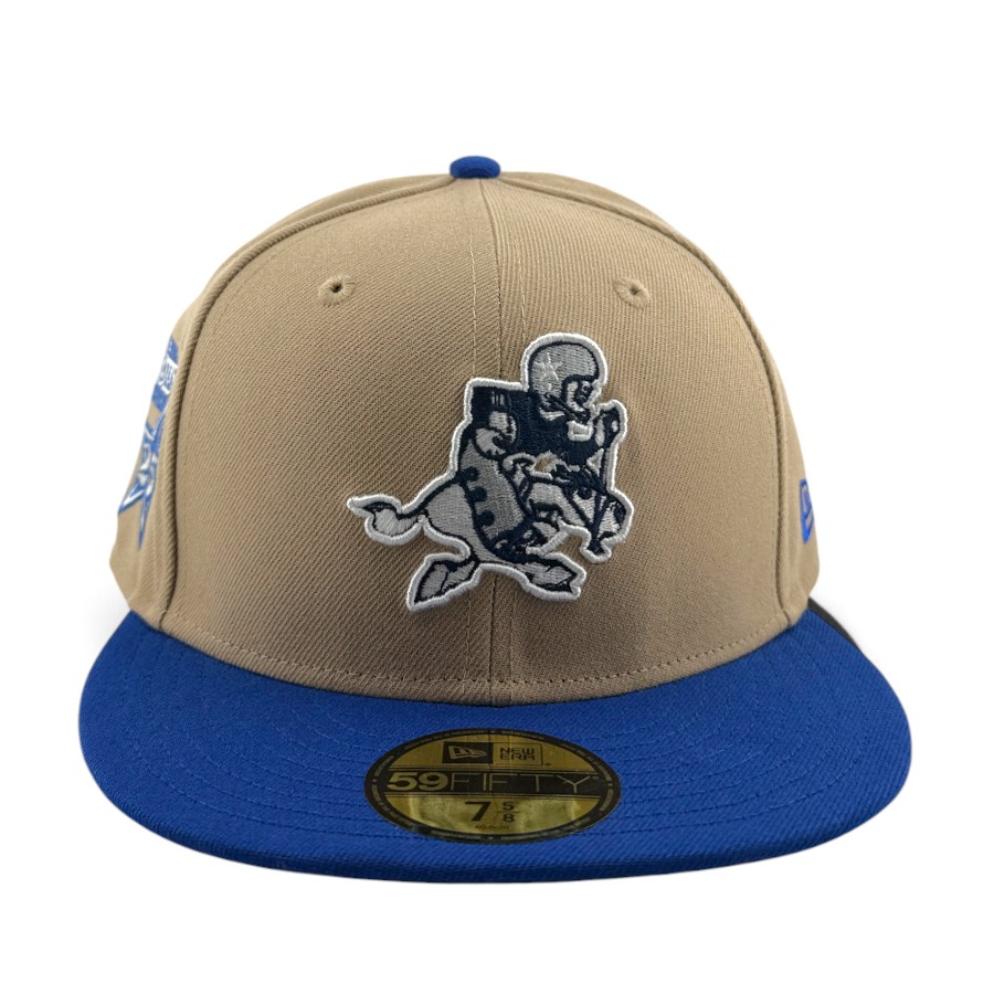 Dallas Cowboys Khaki and Royal Blue Retro Logo 25th Anniversary Patch Green UV New Era 59FIFTY Fitted Hat