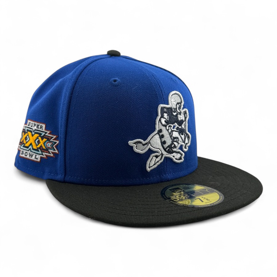 Dallas Cowboys Royal Blue and Black Retro Logo Super Bowl XXX Patch Grey UV New Era 59FIFTY Fitted Hat