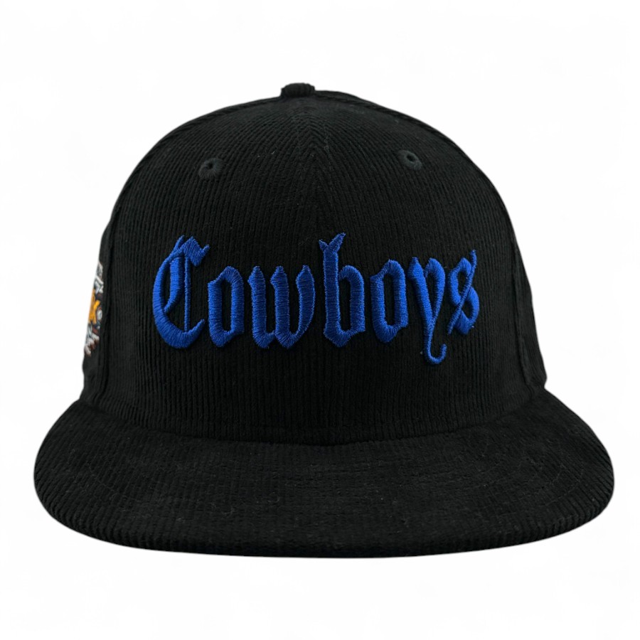 Dallas Cowboys Black Corduroy Old English Font Super Bowl XXX Patch Royal Blue UV New Era 59FIFTY Fitted Hat
