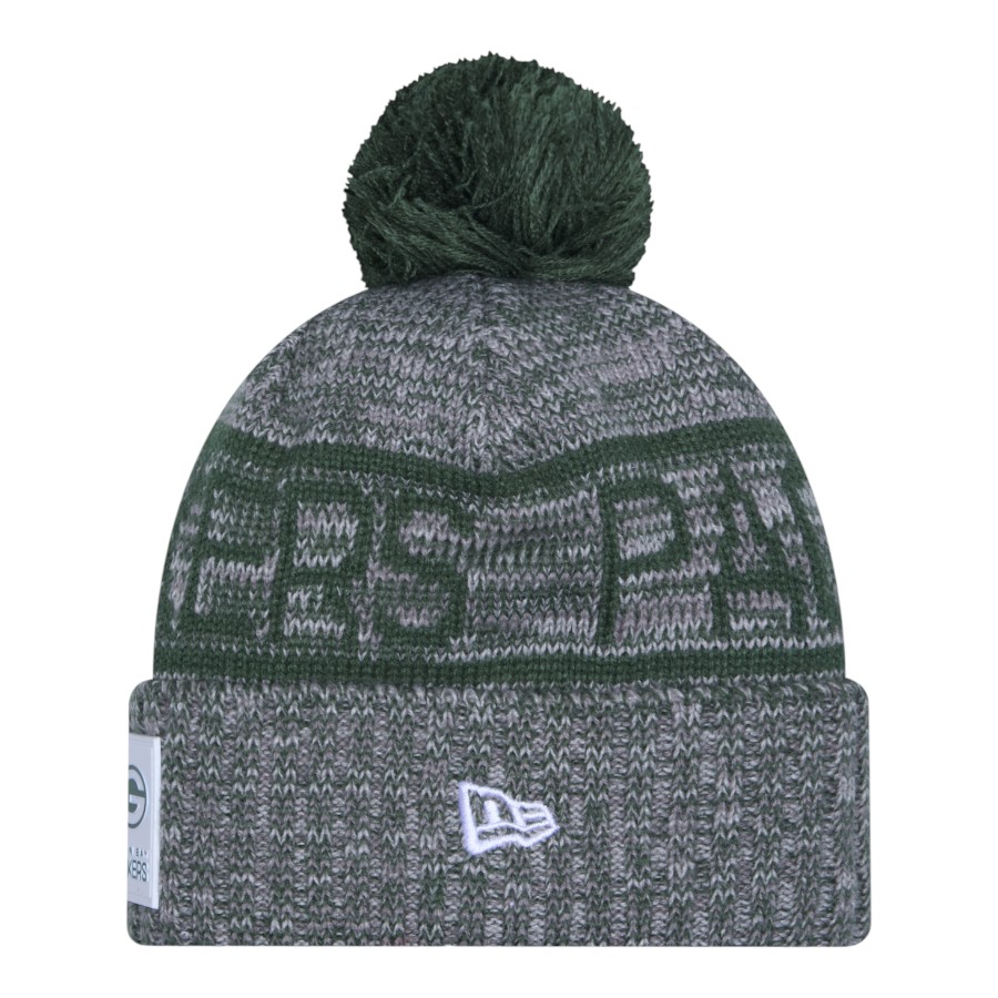 Green Bay Packers Grey 2025 Sideline Alternate New Era Cuffed Beanie Knit Hat with Pom