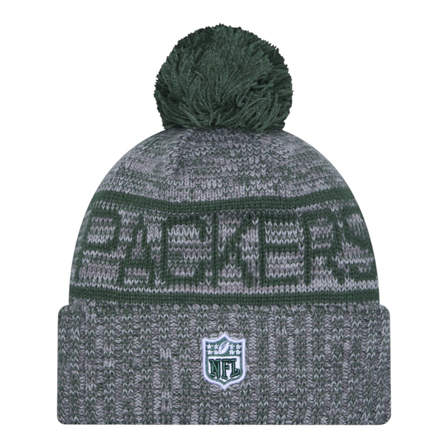 Green Bay Packers Grey 2025 Sideline Alternate New Era Cuffed Beanie Knit Hat with Pom