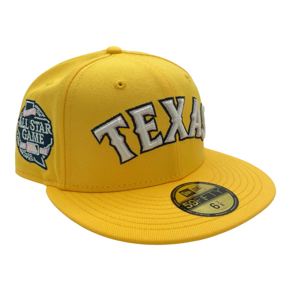 Texas Rangers Yellow 2024 All Star Game Patch Pink UV New Era 59FIFTY Fitted Hat