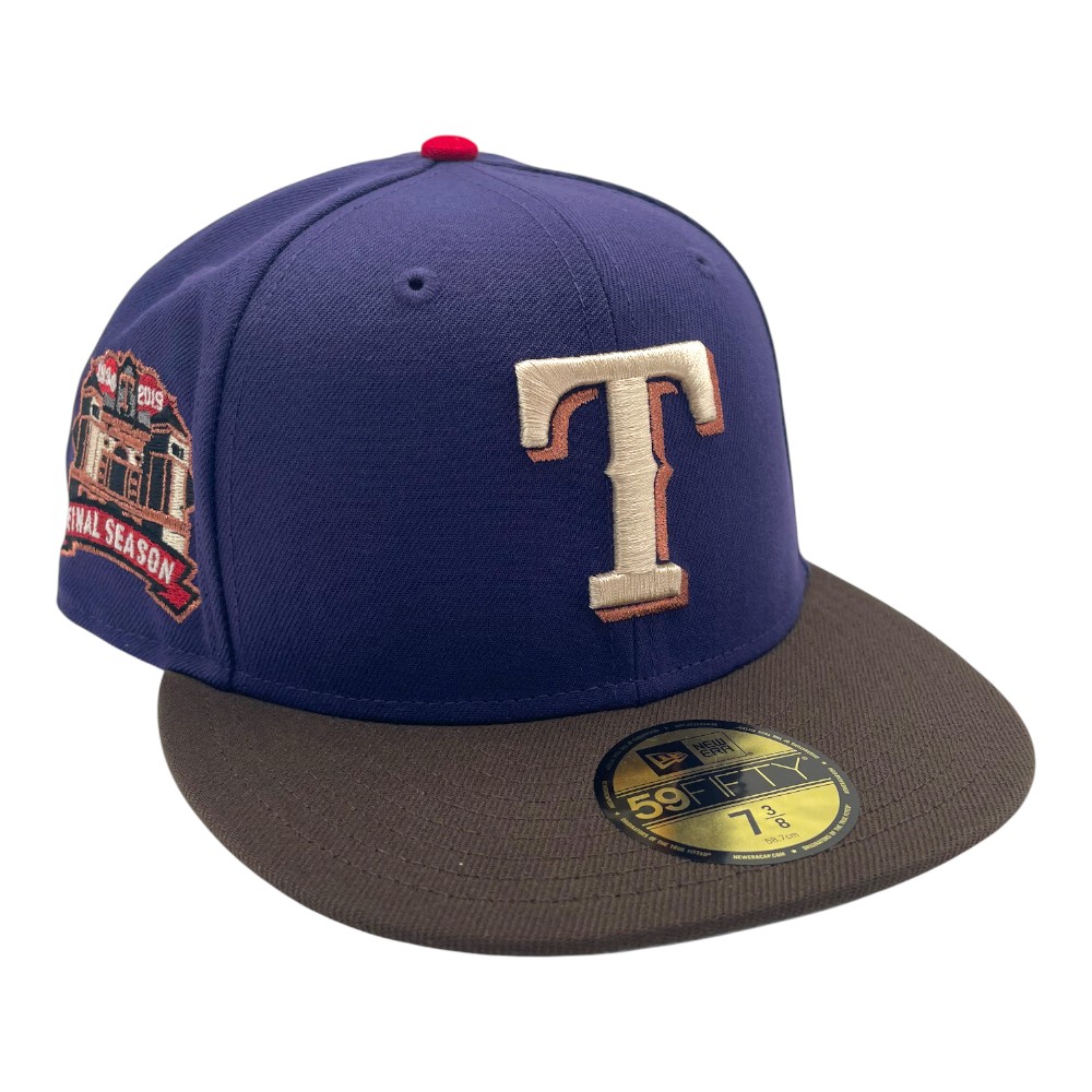 Texas Rangers Purple and Walnut Brown Final Season Patch Grey UV New Era 59FIFTY Fitted Hat