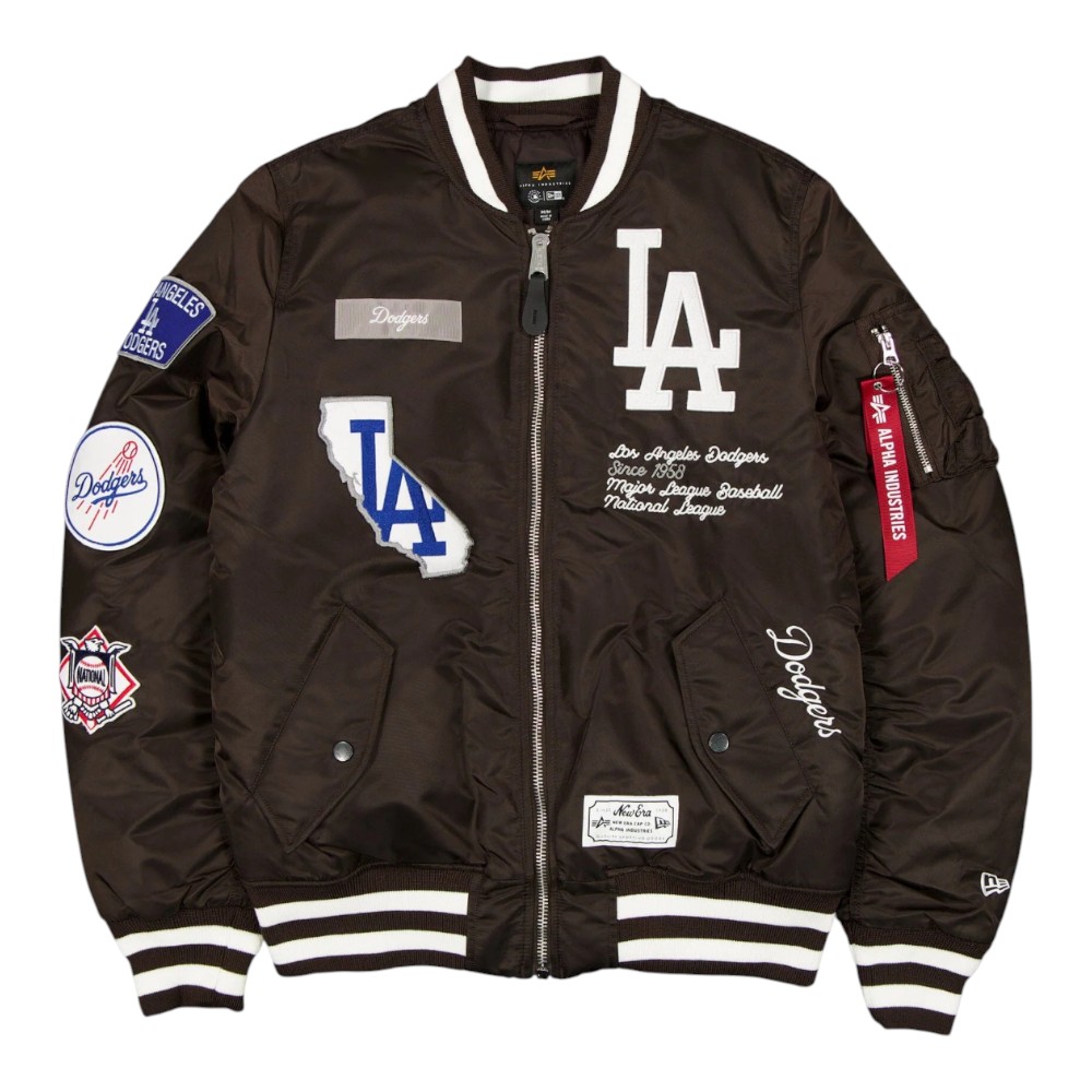 Los Angeles Dodgers Dark Brown New Era x Alpha Industries MA-1 Full Zip Bomber Jacket