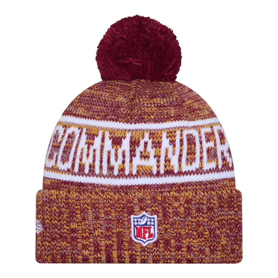 Washington Commanders Burgundy 2025 Sideline Cold Weather New Era Cuffed Beanie Knit Hat with Pom