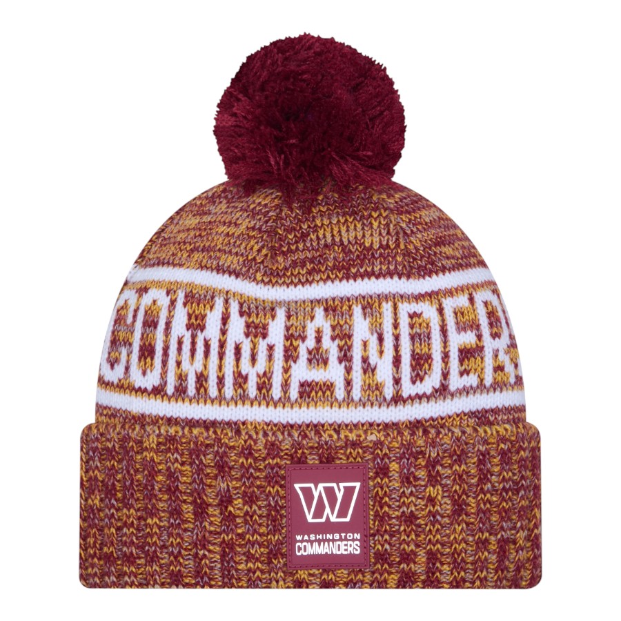 Washington Commanders Burgundy 2025 Sideline Cold Weather New Era Cuffed Beanie Knit Hat with Pom