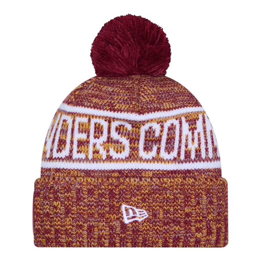 Washington Commanders Burgundy 2025 Sideline Cold Weather New Era Cuffed Beanie Knit Hat with Pom