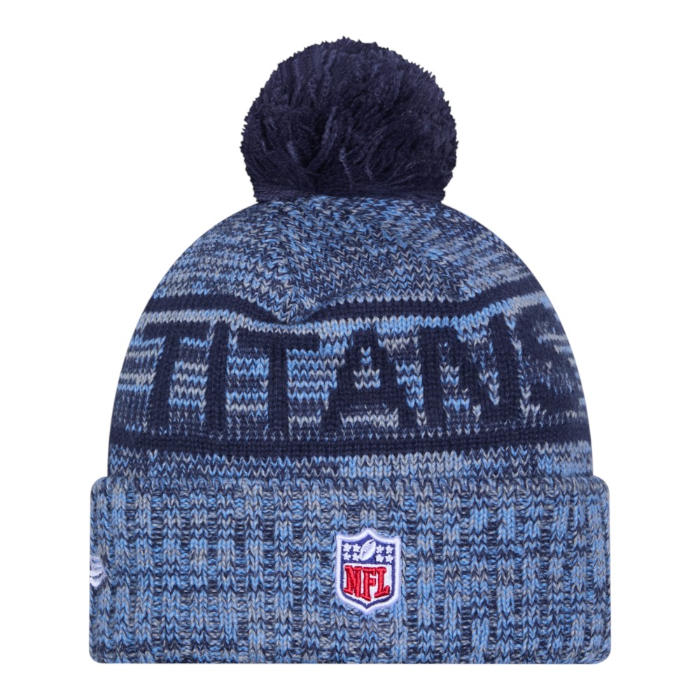 Tennessee Titans Navy 2025 Sideline Cold Weather New Era Cuffed Beanie Knit Hat with Pom