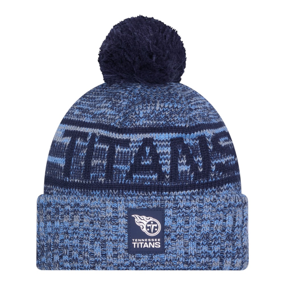 Tennessee Titans Navy 2025 Sideline Cold Weather New Era Cuffed Beanie Knit Hat with Pom