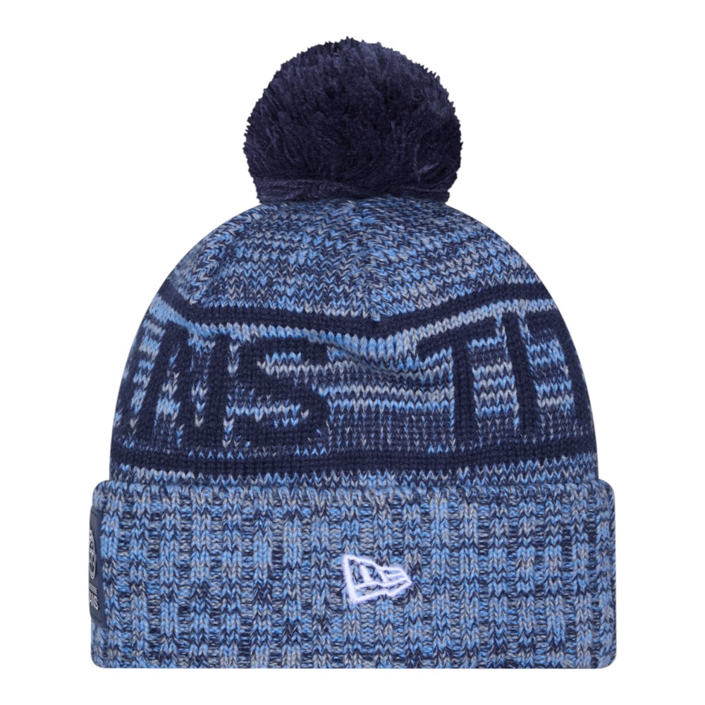 Tennessee Titans Navy 2025 Sideline Cold Weather New Era Cuffed Beanie Knit Hat with Pom