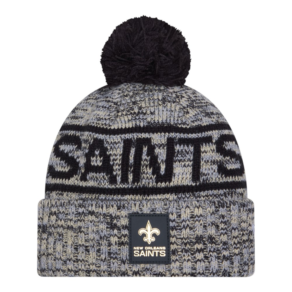 New Orleans Saints Black 2025 Sideline Cold Weather New Era Cuffed Beanie Knit Hat with Pom