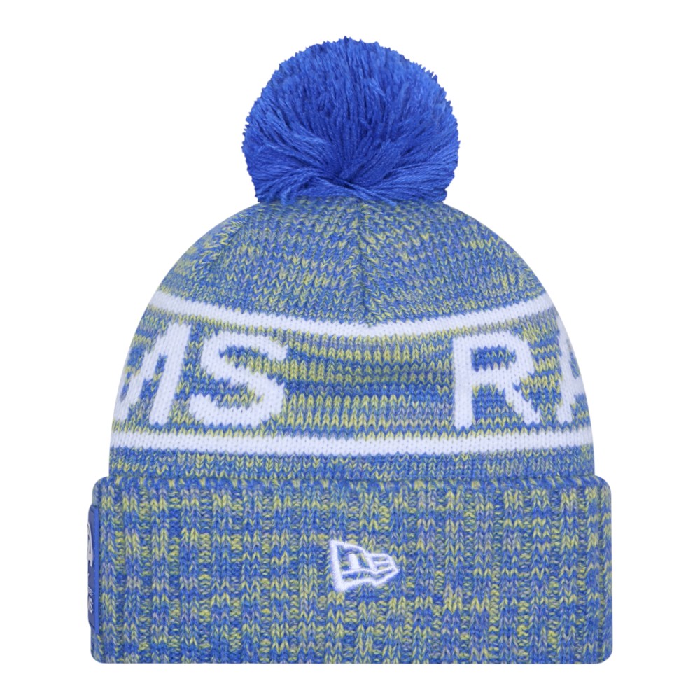 Los Angeles Rams Royal 2025 Sideline Cold Weather New Era Cuffed Beanie Knit Hat with Pom