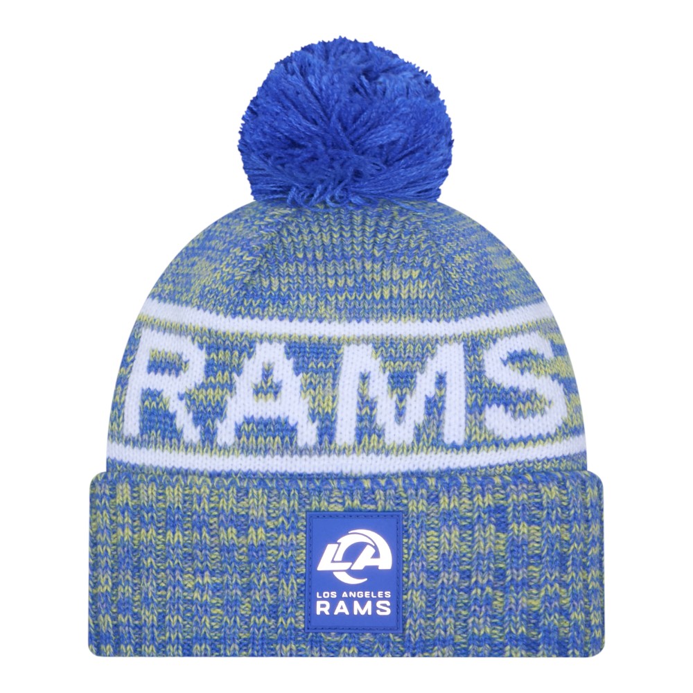 Los Angeles Rams Royal 2025 Sideline Cold Weather New Era Cuffed Beanie Knit Hat with Pom