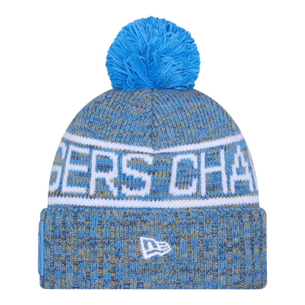 Los Angeles Chargers Powder Blue 2025 Sideline Cold Weather New Era Cuffed Beanie Knit Hat with Pom