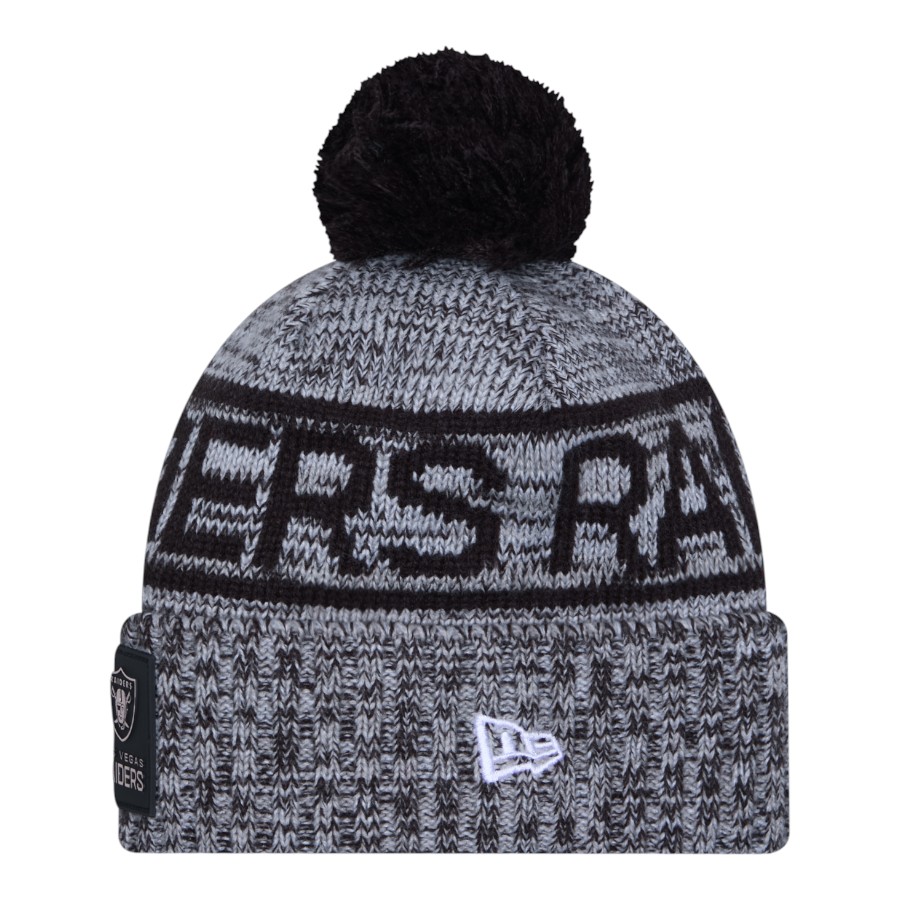 Las Vegas Raiders Black 2025 Sideline Cold Weather New Era Cuffed Beanie Knit Hat with Pom