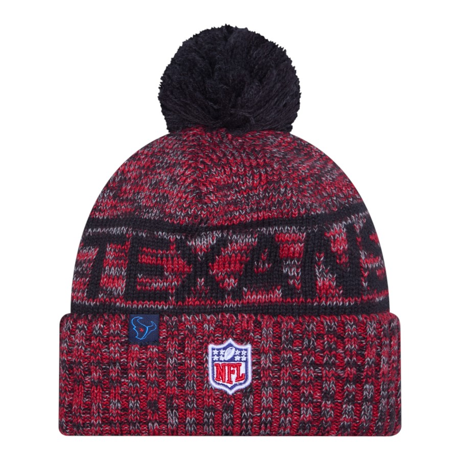 Houston Texans Red 2025 Sideline Cold Weather New Era Cuffed Beanie Knit Hat with Pom