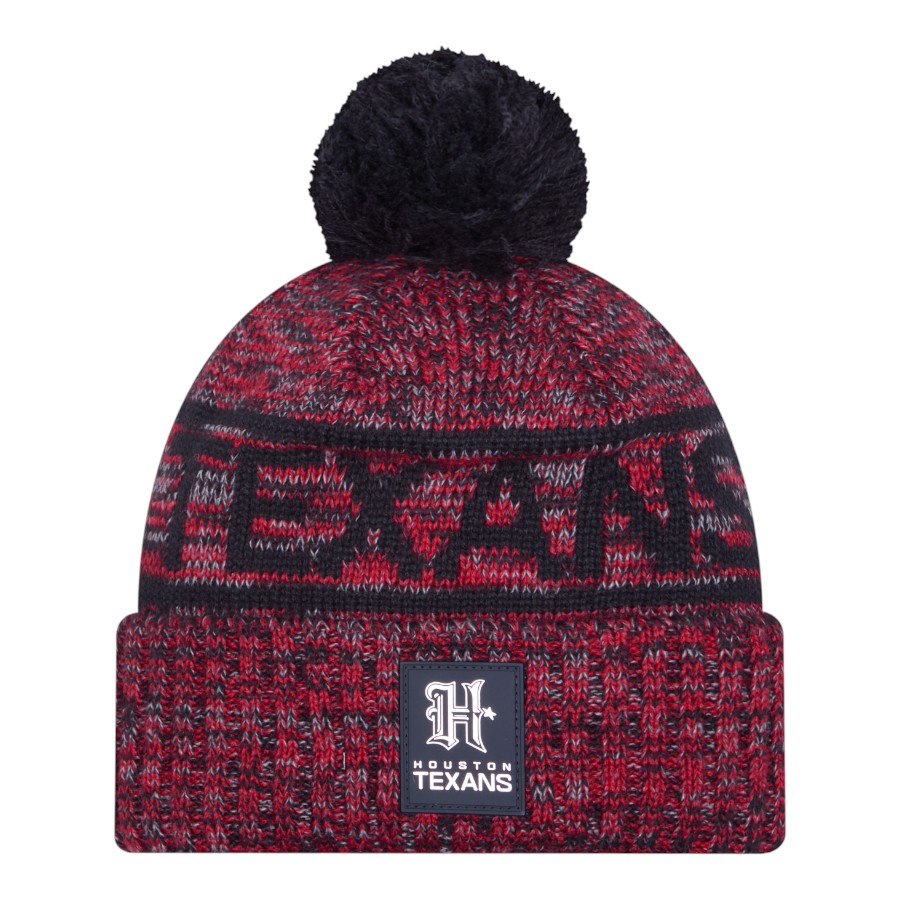 Houston Texans Red 2025 Sideline Cold Weather New Era Cuffed Beanie Knit Hat with Pom